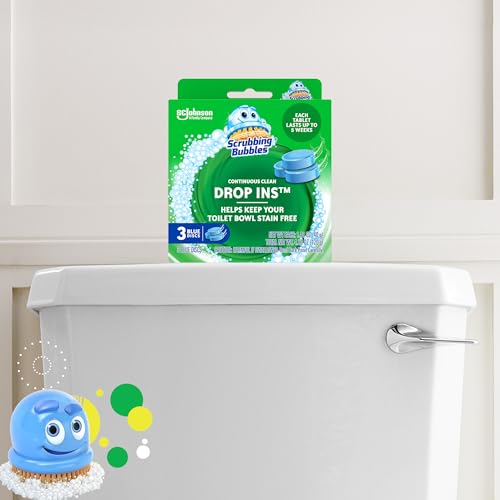 Scrubbing Bubbles Continuous Clean Toilet Drop-Ins, Automatic Blue Toilet Bowl Cleaner, Septic-Safe Tank Tablets Remove Hard Water Minerals & Limescale, Stain & Smell Protection, 3 Count (Pack of 1)