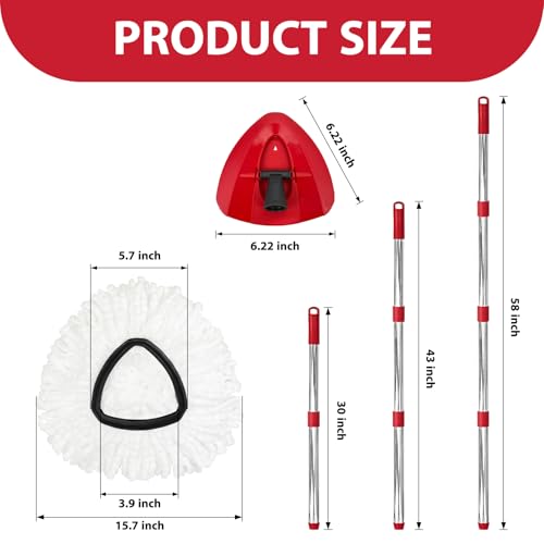 Nuorest Spin Mop Replacement Set for O-Ceda EasyWring 1-Tank System, Includes 2 Microfiber Mop Heads, 1 Adjustable Spin Mop Handle (30"-58"), 1 Spin Base, Floor Cleaning(No Bucket)