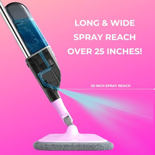 True & Tidy® SPRAY-250 Multi-Surface Spray Mop with 490ml Refillable Water Bottle for Floor Cleaning, Works on Wood, Tile, Marble etc, Use Any Cleaning Solution, Machine Washable Microfiber Mop Pads