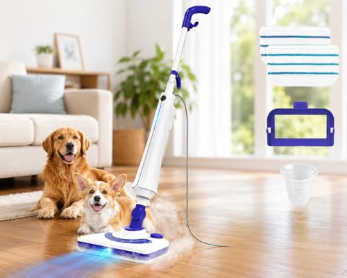 Steam Mops for Floor Cleaning, 1300W Floor Steamer with Detergent Chamber, 25S Heat Up, Lightweight Steamer for Cleaning with 2 Washable Pads, Safe for Tiles, Upholstery, Carpet, Hardwood