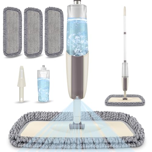 Spray Wet Mops for Hardwood Floor Cleaning - MEXERRIS Microfiber Dust Mop with Spray 3X Reusable Washable Pads - Hard Wood Floor Mops Commercial Home Mop for Laminate Wood Tiles Hardwood Vinyl