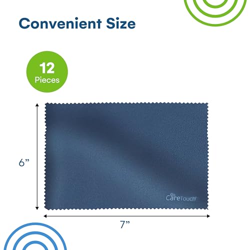 Care Touch Eyeglass Cleaning Cloth - 12 Pack of Microfiber Cleaning Cloth for Glasses, Lenses, Phones and Screens - Large, Lint-Free, Reusable and Scratch-Free - 6 x 7 Inches - Navy