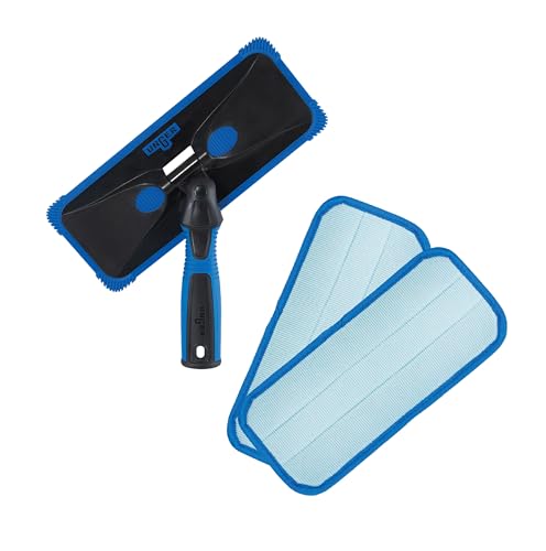 Unger ProClean Connect and Clean Indoor Window Cleaning Kit, Washing Tool with Swivel Head for Tight Corners and Edges, Streak-Free Results on Glass and Mirrors, Reusable Microfiber Pads