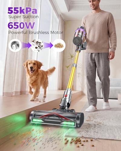 Coovy SU7 Ultra Cordless Vacuum Cleaner, 55KPa/650W 80Mins Runtime Powerful Suction Stick Vaccum for Whole-House Cleaning, Self-Standing Anti-Tangle Vac for Hard Floors Carpet Pet Hair, Ultra Version
