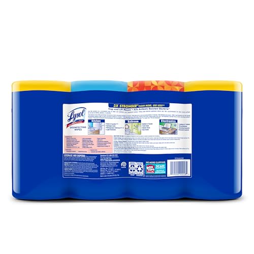 LYSOL Disinfecting Wipes, All Purpose Cleaner, Multi-Surface Antibacterial Cleaning Wipes, Household Cleaning Supplies, Dorm Essentials, Lemon + Mango & Hibiscus + Crisp Linen Scent, 80 ct. (4 Pack)