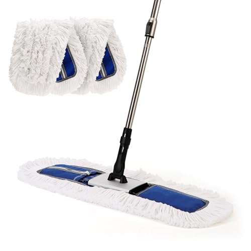CLEANHOME 24" Heavy-Duty Commercial Dust Mop for Hardwood Floors & Large Areas - with 2 Microfiber Pads, Reinforced Telescoping Handle for Stable Cleaning in Homes, Garages & Commercial Spaces