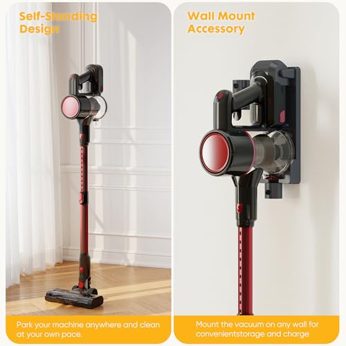 OLIXIS Cordless Vacuum Cleaner with Flexible Steering & Extendable Pole,3 Brush Heads, Lightweight Wireless Rechargeable Upright Vacuum with LED Light & Wall Mount for Hardwood Floors & Carpet