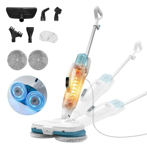 Aspiron Steam Mop, 10-in-1 Steam Mop and Handheld Steamer, 15s Heat-Up, Self-Rotating Scrub Pads, 2 Steam Modes with Spray,500ML Removable Tank,LED Light,Floor Steamer for Hardwood,Tile, Carpet,Car