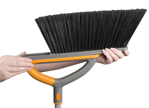 Casabella Ergo Broom & Dustpan Set Angled Broom with Replaceable Bristle Head & Hang Loop, 54-Inch, Gray