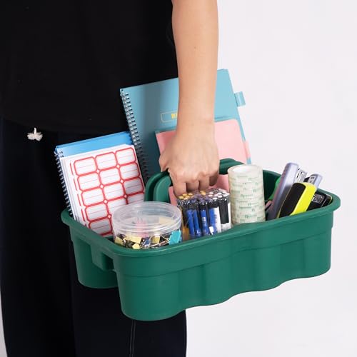 Matthew Large Plastic Tote Tool & Deluxe Supply Cleaning Caddy with Handle Portable Shower Basket Storage Caddy for Cleaning Products Organizer,Take-Out Coffee/Soft Drink,Bath Multi Use - Green