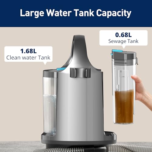 Aspiron Portable Carpet Cleaner Machine, 20KPa Upholstery Cleaner for Carpet, Couch & Car Seats, Pet Stain Spot Cleaner with Dual Tanks, 2 Brush Heads, Compact Design