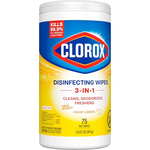 Clorox Disinfecting Cleaning Wipes, Antibacterial, Bleach Free, Crisp Lemon, 75 Count (Pack May Vary)
