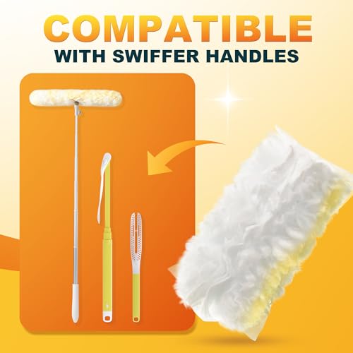 JOYMOOP Disposable Electrostatic Duster for Cleaning, with 2 Handles & 24 Ct Yellow Heavy Duty Refills for Swiffer Feather Duster, Household Cleaning Tool for Electronics, Dusting Furniture, Blinds