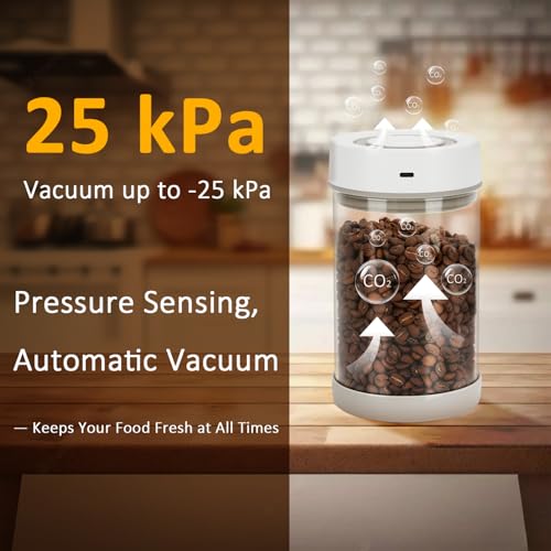 YINDUZ Automatic Vacuum Coffee Canister, 1.35L Airtight Coffee Canister for 18oz Coffee Beans, One-Button Operation & Date Tracker, Coffee & Food Storage Container, Coffee Bar Accessories, Gifts