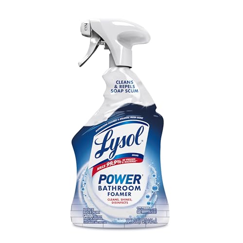 Lysol Power Foaming Bathroom Cleaner, Multipurpose Cleaner for Showers, Bathtubs, Sinks, Disinfectant Spray Kills 99.9% of Germs, Zero Bleach Cleaning Spray, 32 Oz.