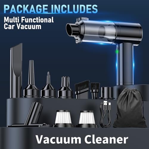 MZHSMZHR Car Vacuum Portable Cordless, 35000Pa High Power Brushless Motor Handheld Vacuum, 6-in-1 Rechargeable Mini Cleaner with Air Duster for Car, Home, Pet Hair, Keyboard, Graphite Grey