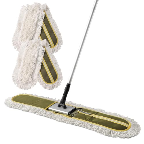 CLEANHOME 36" Commercial Dust Mops for Floor Cleaning Heavy Duty Floor Duster Mop with Long Handle Hotel Gym Household Cleaning Supplies for Hardwood, Tiles, Marble Floors (Green)