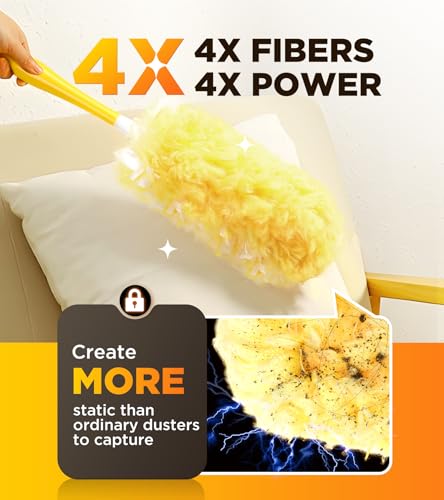 Heavy Duty Duster Refills for Swiffer Duster, 12 Count Duster Refills with 1 Handle, Multisurface 360° Dusters with 4X Microfibers, Unscented Disposable Dusters for Cleaning