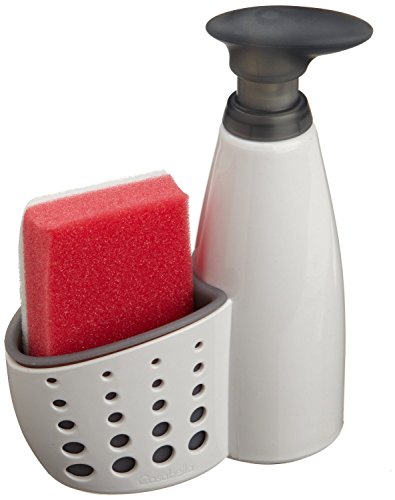 Casabella Sink Sider Kitchen Soap Pump and Sponge Caddy, White/Gray