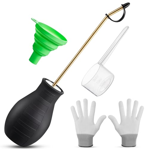 Diatomaceous Earth Powder Duster, 8OZ Garden Powder Applicator Dispenser with Long Metal Tube, Bulb Duster Sprayer for Home Organic Gardening Agricultural Supply (Black,1 Pack)