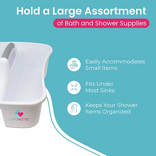 LavoHome Bath Caddie White - Totes with Divided Compartments and Handles for Organizing, Storing & Carrying Cleaning Supplies and Bathroom Accessories (Large Cleaning Caddy)