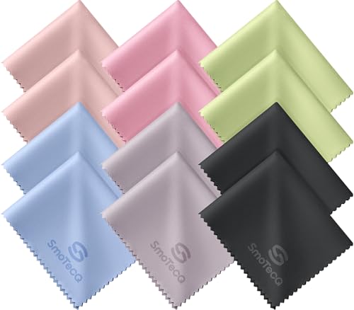 SmoTecQ 12 Pack Microfiber Lens Cleaning Cloths – Ultra-Soft, Scratch-Free Eyeglass Cloths for Glasses, Screens & Cameras – 7×6 in, Assorted Colors