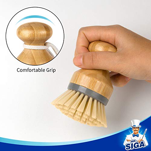 MR.SIGA Bamboo Palm Brush, Scrub Brush for Dishes Pots Pans Kitchen Sink Cleaning, Pack of 2