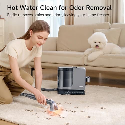 uwant Portable Carpet Cleaner with Steam& Heating System 18Kpa Powerful Suction Carpet Cleaner with 4 Cleaning Tools& Solution 2 in 1 Upholstery Cleaner Steam Cleaner for Pets, Car (Old version)