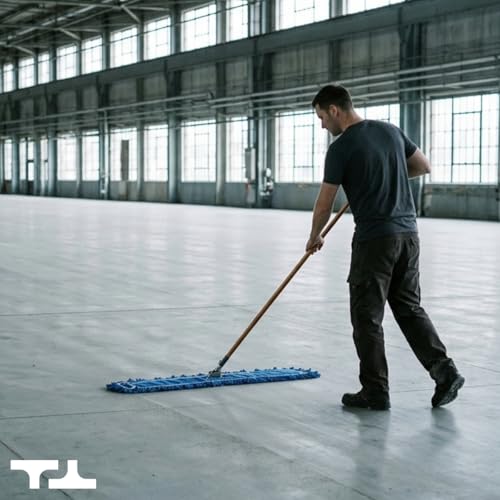 Tidy Tools Commercial Floor Sweeper, 48 in. Reusable Mop Head, Wooden Handle, Industrial Dry Mop for Hardwood Floors, Blue