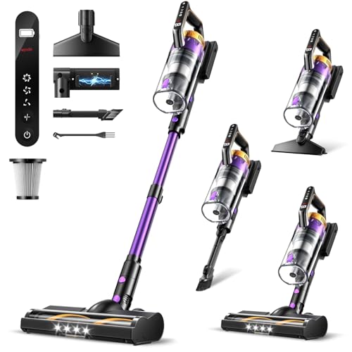 Rittvot Cordless Vacuum Cleaner for Home, 580W/48KPa Powerful Suction, 65 Min Runtime, Lightweight Stick Vacuum with LED Screen & Wall Mount, Handheld Vacuum for Pet Hair, Carpet & Hard Floors