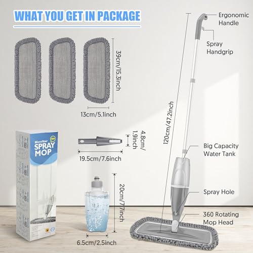 Microfiber Spray Mops for Floors Cleaning: EXEGO Dust Wet Mop with 3 Washable Reusable Pads for Swiffer Powermop &1 Refillable Bottle - Flat Floor Mop for Hardwood Laminate Ceramic Tiles Vinyl Wood