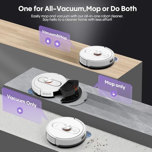 Bagotte Robot Vacuum and Mop Combo, 6000Pa Robotic Vacuum with Mapping, Self-Emptying Station for 90 Days Hands-Free, LiDAR Navigation, Wi-Fi/App/Alexa Voice Control, for Carpets & Hard Floors