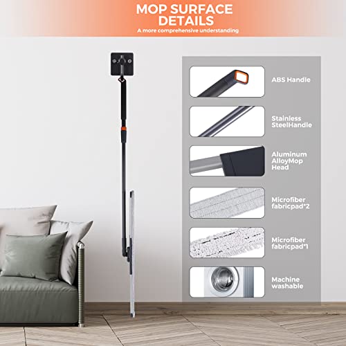 Flat Mop for Cleaning Floors Heavy Duty Microfiber Wet Mop Deep Cleaning for Hardwood, Tile & Laminate, Includes 4 Reusable Washable Pads and Adjustable Long Handle (36 in Mop Set)