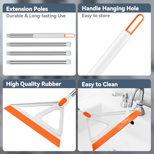 Multifunction Magic Broom, Silicone Squeegee Broom for Floor, Rubber Broom Sweeper for Living Room, Kitchen, Bathroom-Easy Dry The Glass (Orange, 54 INCH)