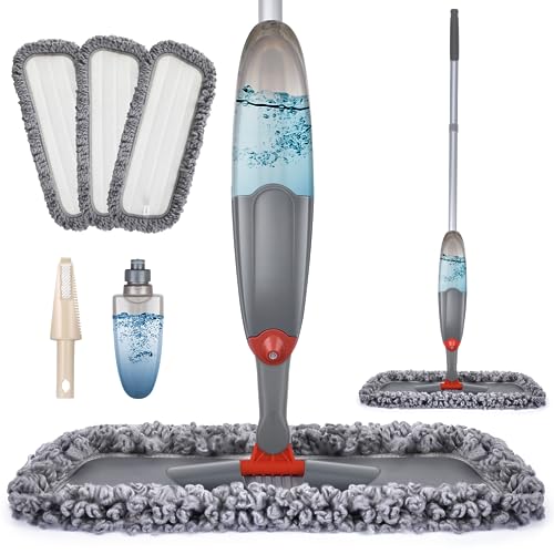 Microfibre Spray Floor Mops for Floor Cleaning, Domi-Patrol Cleaning Mops for Hardwood Laminate Tiles Floors, Dry Wet Mop Dust Mops with 3 Mop Heads Replacement Pads & 635 ML Bottle