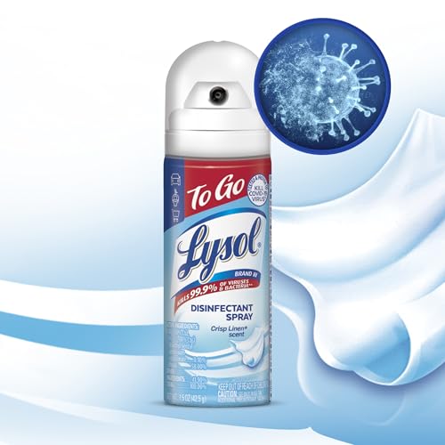 Lysol To Go Disinfectant Spray, Travel Size Sanitizing, For On-the-Go Disinfecting and Deodorizing, Crisp Linen, 1.5 Fl. Oz (Pack of 4)