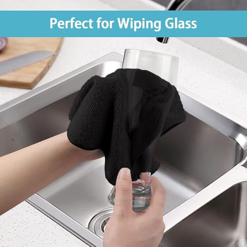 HOMEXCEL Microfiber Cleaning Cloth, Premium Microfiber Towels for Cars, Lint Free, Scratch-Free, Highly Absorbent, Reusable Cleaning Rags for Car, Household, Kitchen, Window(Black,5)