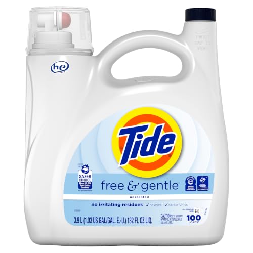 Tide Free & Gentle Liquid Laundry Detergent, 100 Loads, 132 fl oz, Tide Laundry Detergent, Clean Laundry Detergent