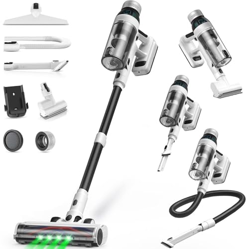 NuYupo Cordless Vacuum Cleaner, 55Mins Vacuum Cleaners for Home, 15-in-1 Self-Standing Stick Vacuum with LED Light, Anti-Tangle & Wall Mount Charge, Lightweight Vacuum for Hard Floors Carpets Pet Hair
