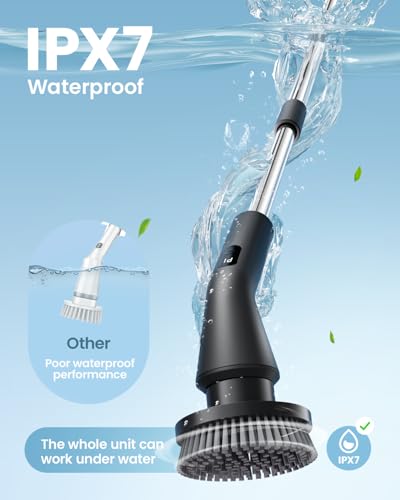 Leebein Electric Spin Scrubber, 2026 Upgraded Cordless Cleaning Brush Bathroom Scrubber, IPX7 Waterproof Electric Scrubber with 7 Brush Heads, Extendable Long Handle Power Scrubber for Bathtub Floor
