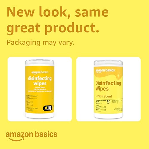 Amazon Basics Disinfecting Wipes, Lemon Scent, Thick All Purpose Cleaning Wipes, Sanitizes/Cleans/Disinfects/Deodorizes, 85 Count