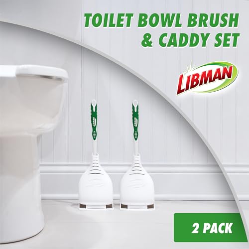 Libman Designer Bowl Brush and Caddy - 2 Pack - Toilet Brush and Holder Set, Non-Scratch, Bathroom Brush, Hygenic Caddy with Drying Slits