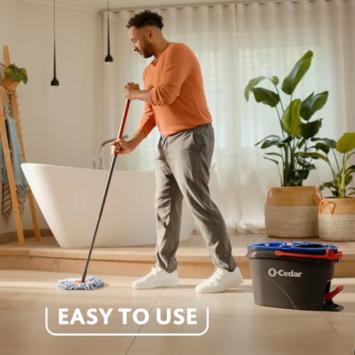 O-Cedar RinseClean Spin Mop & Bucket System + 2 Extra Mop Heads | Clean with Water | Removes 99% of Bacteria