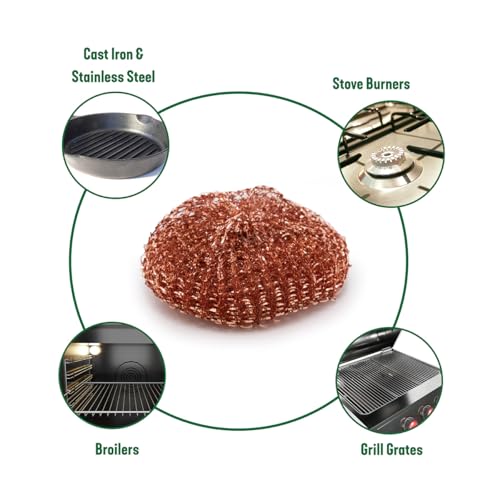 Pine-Sol Heavy-Duty Copper Coated Scrubbers - Premium Scrub Sponges for Cast Iron Pans, Stainless Steel Cookware, Oven Racks, and Grills, 4 Pack