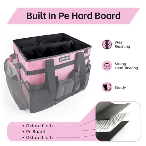 VSHXENG Large Rolling Cleaning Caddy Bag with Wheels, with Detachable Trolley, Cleaning Bags on Wheels for Housekeepers, Cleaning Cart Supplies Organizer for Home, Car, Picnic (Pink)