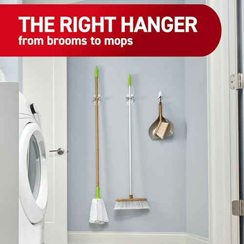 Command Broom Grippers, 2 Hangers and 4 Strips, Damage-Free Mop and Broom Holder Wall Mount, Household Cleaning Tool Organizer for Kitchen, Laundry Room, Closet, Holds up to 4 lb