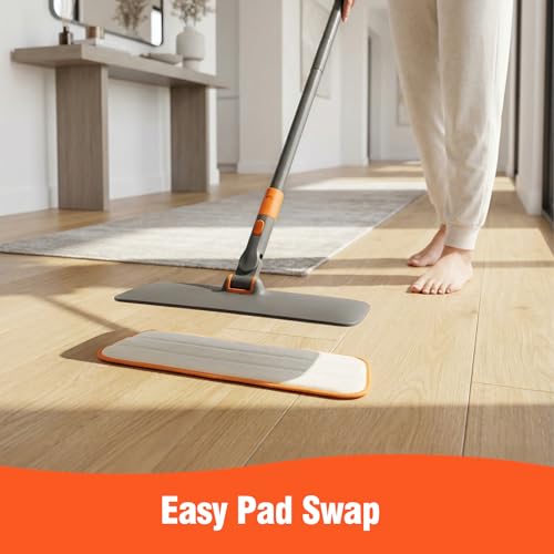 CLEANHOME 2-in-1 Wet Dry Flat Microfiber Mop for Hardwood Floors-Reusable Washable Pads, Telescoping Long Handle Floor Cleaner for Tile Laminate, Pet Hair Removal, Car Detailing & Window Cleaning