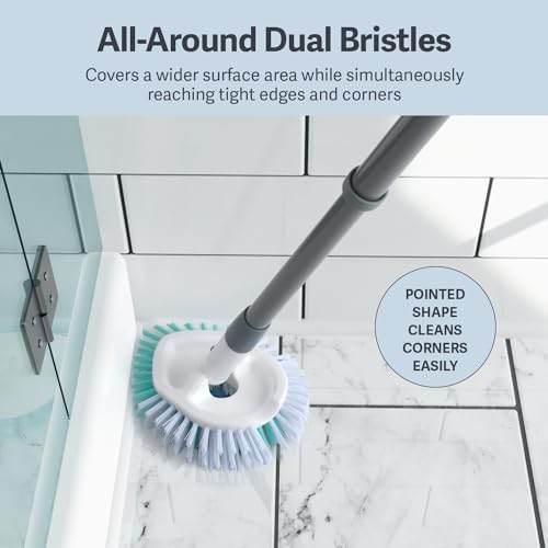 Casabella Tub & Tile Brush - Bathroom Cleaning Brush, Extendable Handle, All-Around Dual Bristles, Bristled Head, Non-Slip Grip
