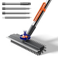 HelpX Small Floor Scrub Brush with Length Adjustable Long Handle, 3 in 1 Heavy-Duty Stiff Bristle Scrubber Brush with Squeegee and Tweezer Push Broom for Cleaning Bathroom, Patio, Garage and Kitchen