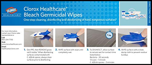 Clorox Healthcare Bleach Germicidal Wipes, 6" x 5", 150 Count Canister (Package May Vary)